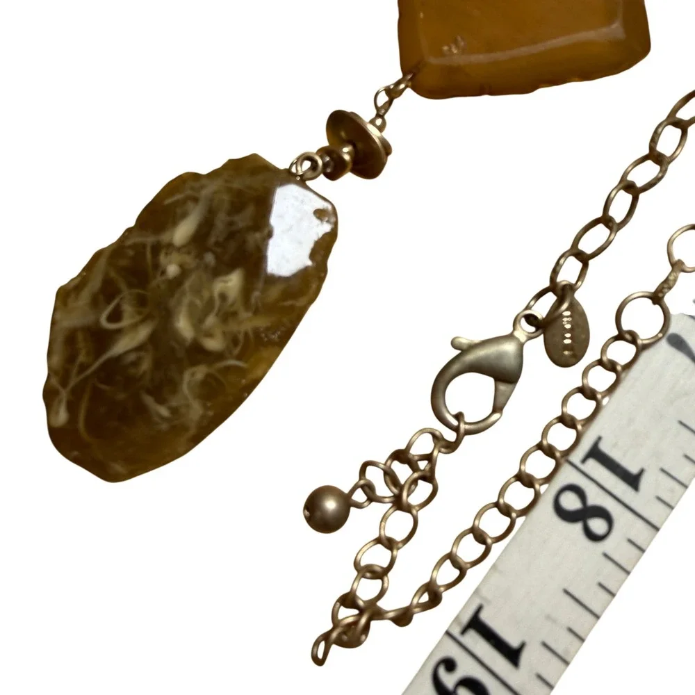 Boho Artisan Statement Lariat Chico's Necklace Stone Look Gold Tone Acrylic